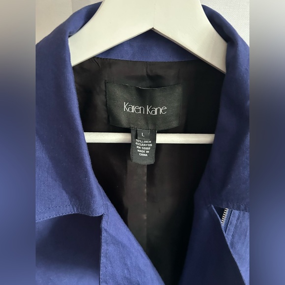 Karen Kane Blue Linen Blend Zipper Collared Grunge Moto Vest Top L - Picture 3 of 11